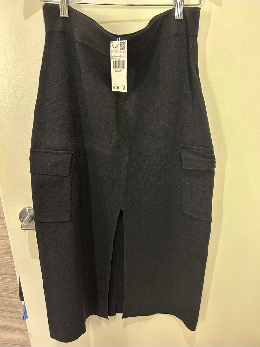Mango Black Ribbed Midi Skirt with Front Slit